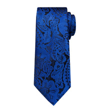 Blue Floral Men's Tie Handkerchief Cufflinks Clip Set