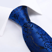 Blue Floral Men's Tie Handkerchief Cufflinks Clip Set