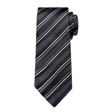 Black White Striped Men's Tie Handkerchief Cufflinks Clip Set