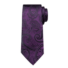 Purple Floral Men's Tie Handkerchief Cufflinks Clip Set