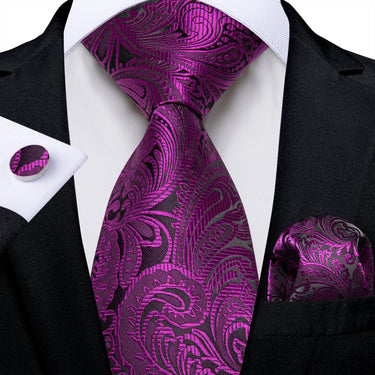 Purple Red Floral Men's Tie Pocket Square Handkerchief Set