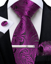 Rose Red Floral Men's Tie Handkerchief Cufflinks Clip Set
