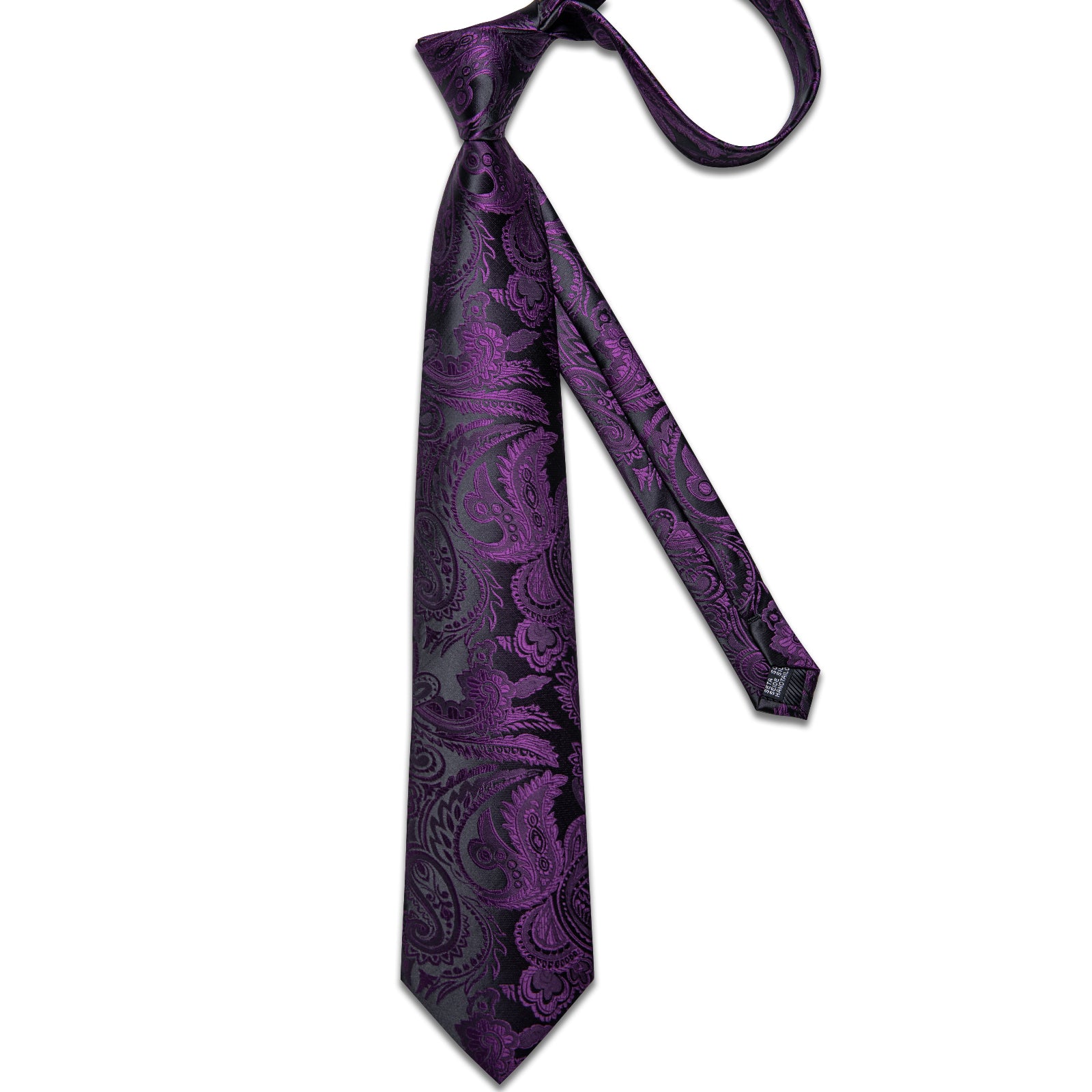 Black Purple Floral Men's Tie Handkerchief Cufflinks Clip Set