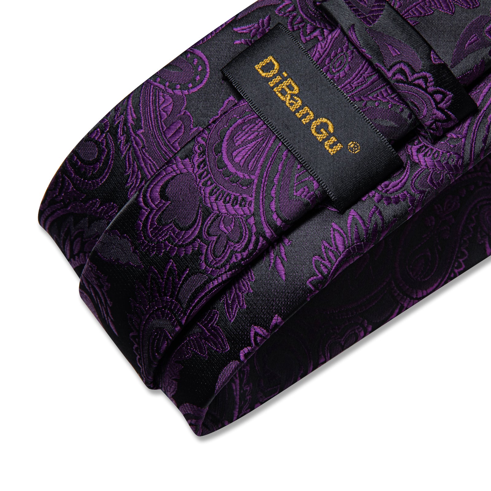 Black Purple Floral Men's Tie Handkerchief Cufflinks Clip Set