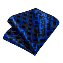 Blue Black Plaid Men's Tie Pocket Square Handkerchief Set