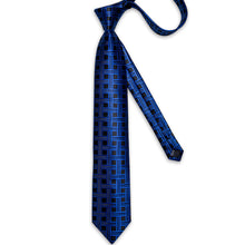 Blue Black Plaid Men's Tie Pocket Square Handkerchief Set