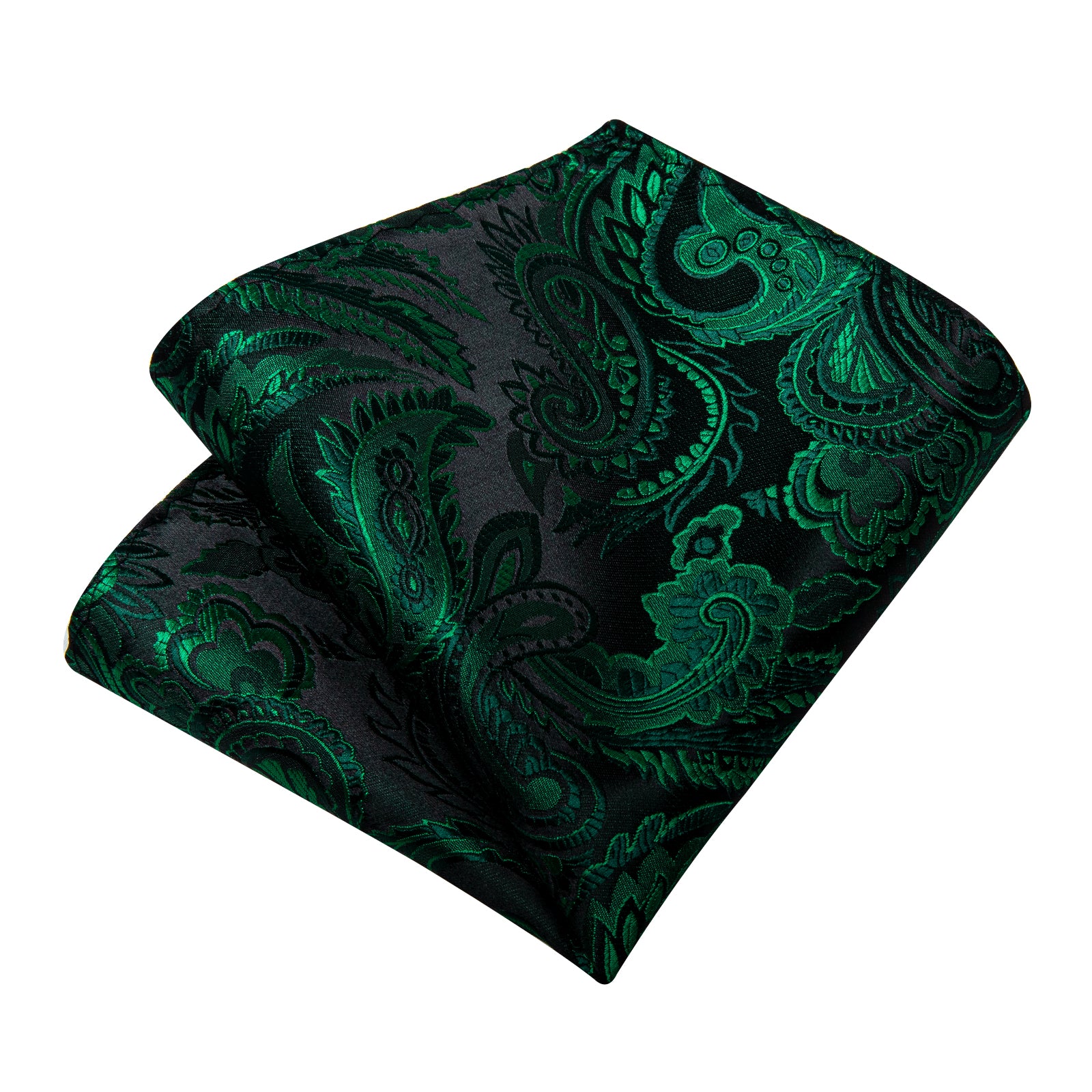 Black Green Floral Men's Tie Handkerchief Cufflinks Clip Set