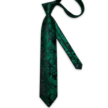Black Green Floral Men's Tie Pocket Square Handkerchief Set