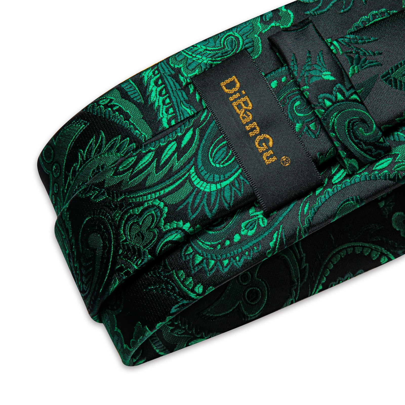 Black Green Floral Men's Tie Handkerchief Cufflinks Clip Set