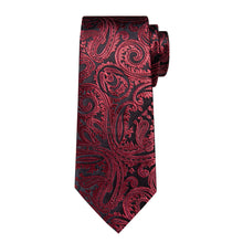 Black Claret Floral Men's Tie Handkerchief Cufflinks Clip Set