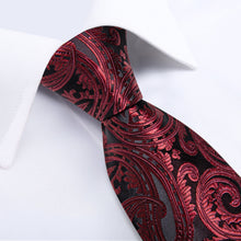 Black Claret Floral Men's Tie Pocket Square Handkerchief Set