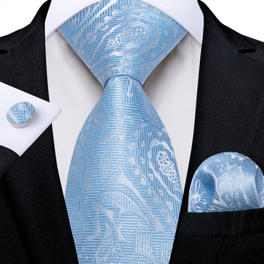 Light Blue Floral Men's Tie Pocket Square Handkerchief Set