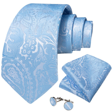 Light Blue Floral Men's Tie Pocket Square Handkerchief Set