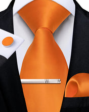 Orange Solid Men's Tie Handkerchief Cufflinks Clip Set