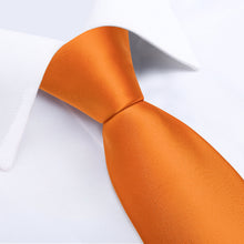 Orange Solid Men's Tie Handkerchief Cufflinks Clip Set
