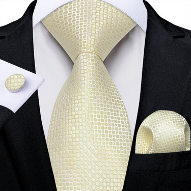 Champagne Yellow Dots Men's Tie Pocket Square Handkerchief Set