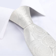 White Floral Men's Tie Pocket Square Handkerchief Set