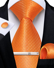 Orange Red Solid Men's Tie Handkerchief Cufflinks Clip Set