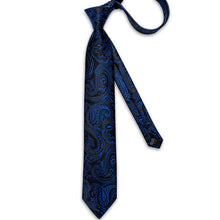 Black Blue Floral Men's Tie Pocket Square Handkerchief Set