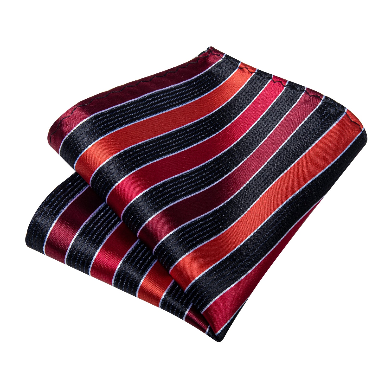 Black Red Striped Men's Tie Handkerchief Cufflinks Clip Set
