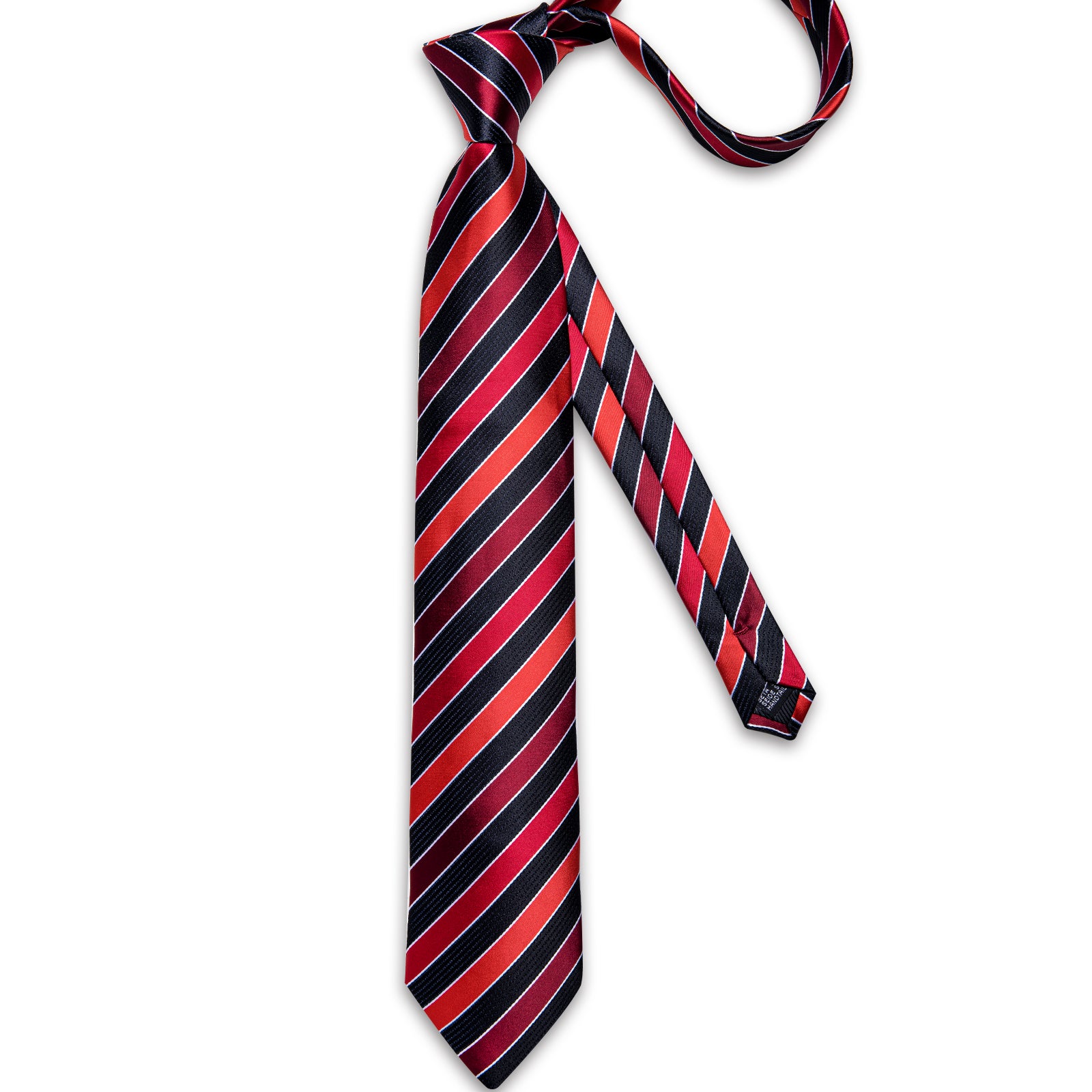 Black Red Striped Men's Tie Handkerchief Cufflinks Clip Set