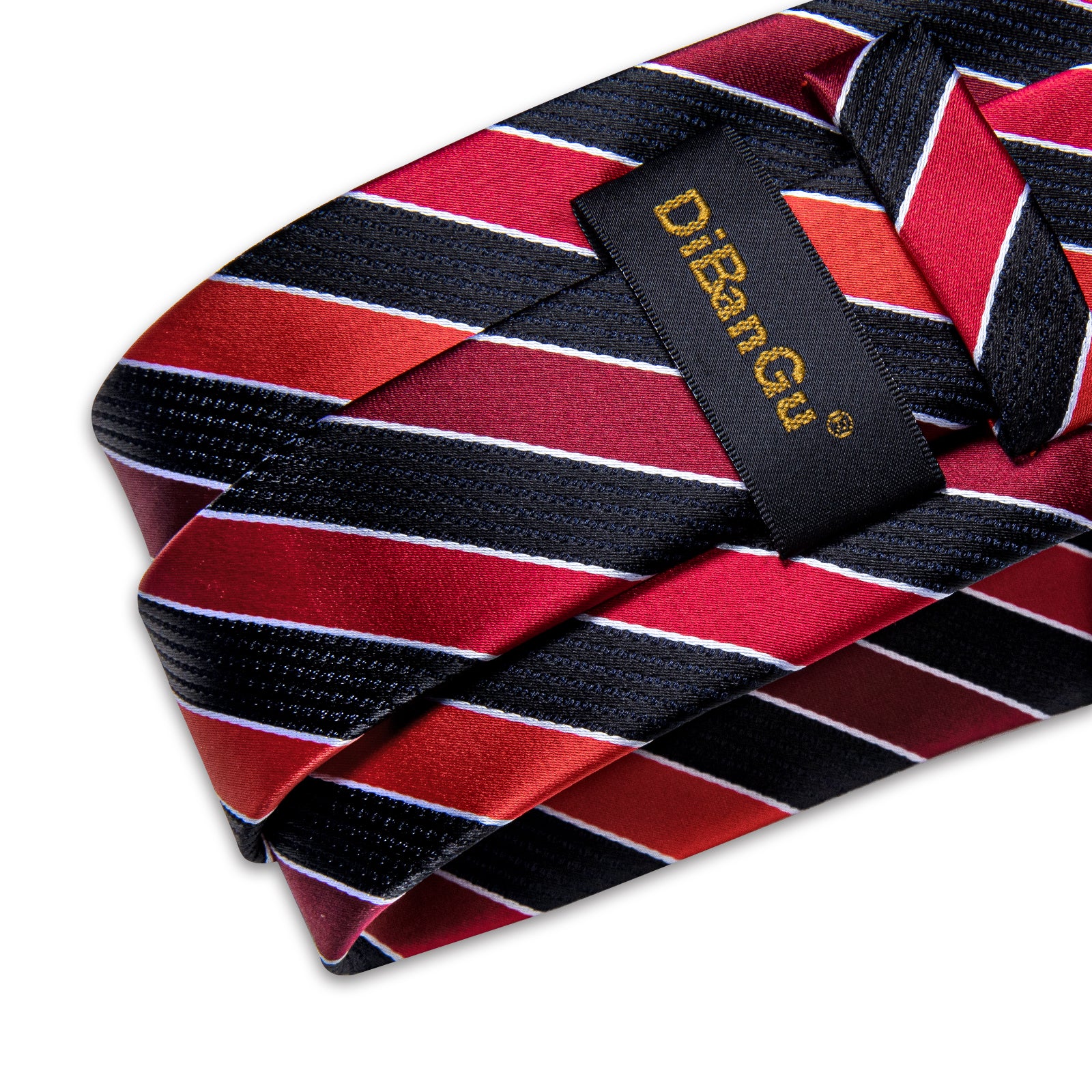 Black Red Striped Men's Tie Handkerchief Cufflinks Clip Set