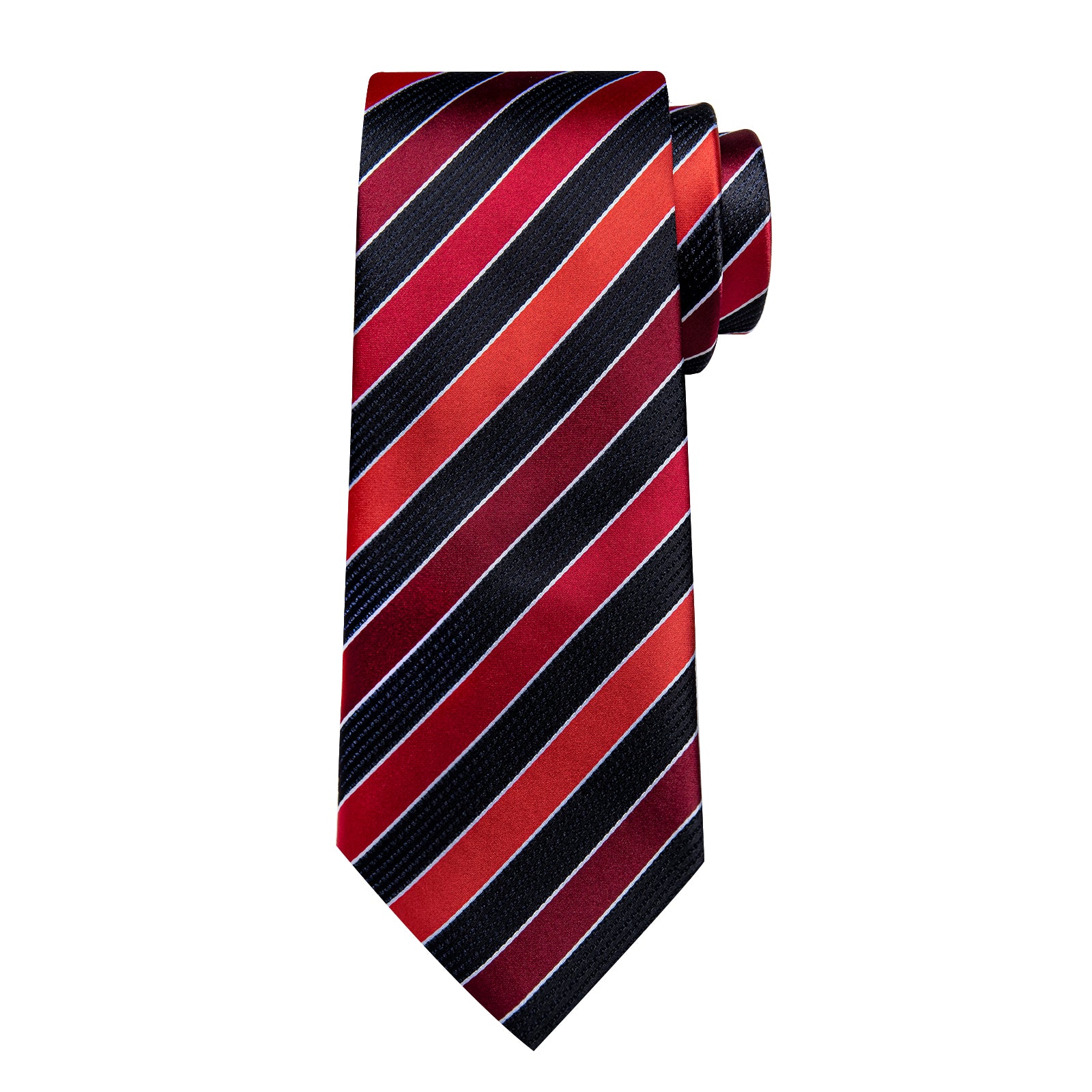 Black Red Striped Men's Tie Handkerchief Cufflinks Clip Set