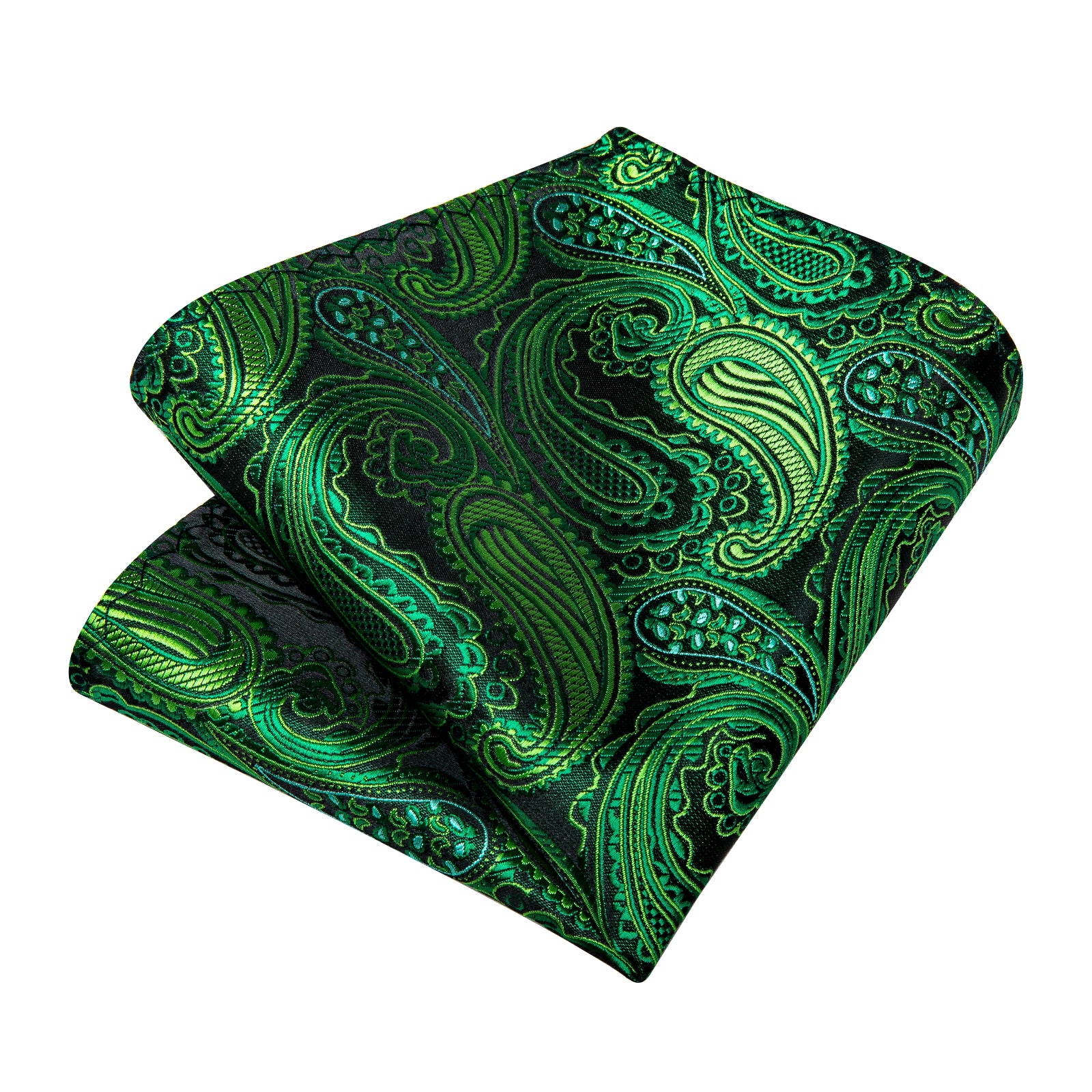 Green Paisley Men's Tie Handkerchief Cufflinks Clip Set
