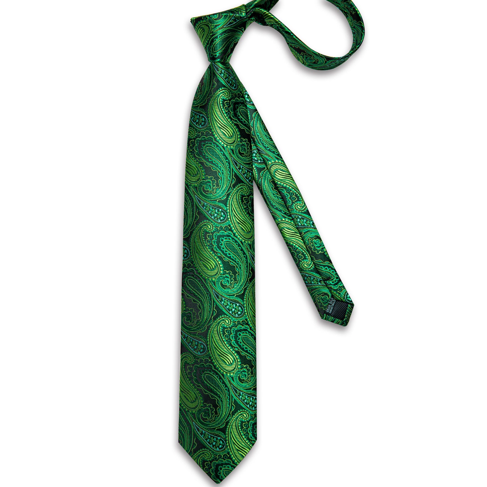 Green Paisley Men's Tie Handkerchief Cufflinks Clip Set