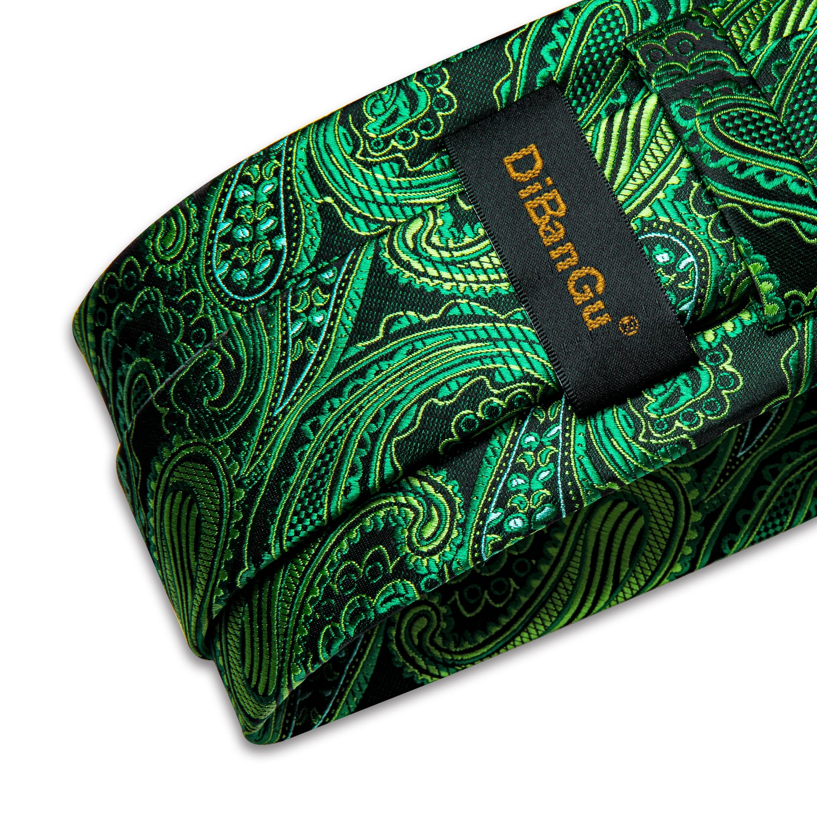 Green Paisley Men's Tie Handkerchief Cufflinks Clip Set