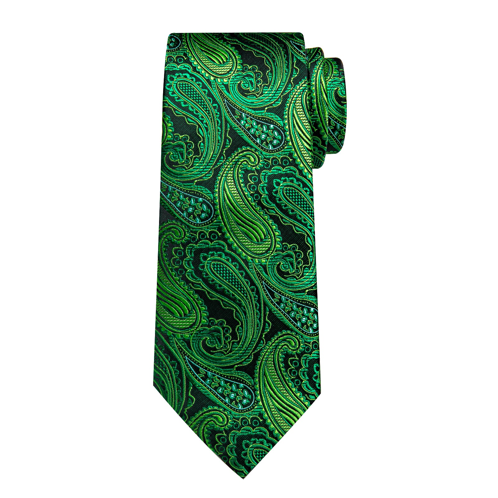 Green Paisley Men's Tie Handkerchief Cufflinks Clip Set