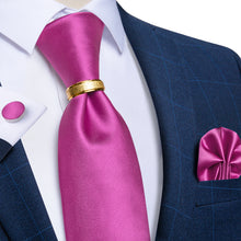 4PCS Pink Solid Silk Men's Tie Pocket Square Cufflinks with Tie Ring Set