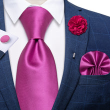 Red Solid Silk Men's Necktie Handkerchief Cufflinks Set With Lapel Pin Brooch Set