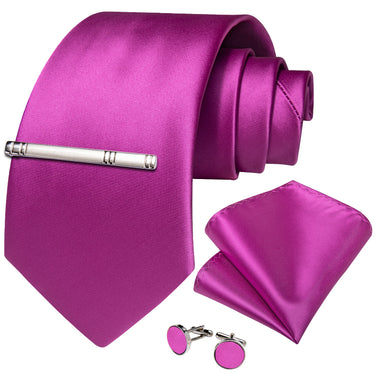Rose Pink Solid Men's Tie Handkerchief Cufflinks Clip Set