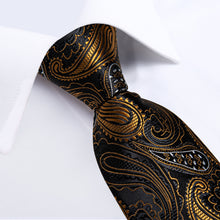 Black Golden Paisley Men's Tie Pocket Square Handkerchief Set