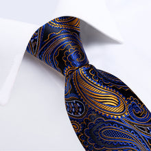 Blue Golden Paisley Men's Tie Pocket Square Handkerchief Set