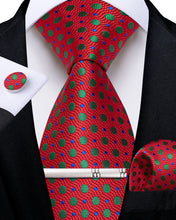 Red Blue Green Polka Dot Men's Tie Handkerchief Cufflinks Clip Set