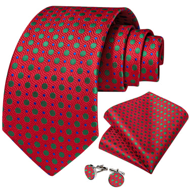 Red Blue Green Polka Dot Men's Tie Pocket Square Handkerchief Set