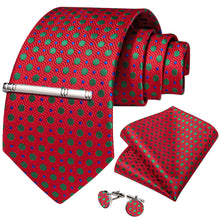 Red Blue Green Polka Dot Men's Tie Handkerchief Cufflinks Clip Set