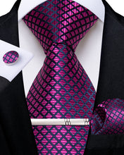 Rose Pink Purple Striped Men's Tie Handkerchief Cufflinks Clip Set
