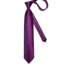 Rose Pink Purple Striped Men's Tie Handkerchief Cufflinks Clip Set