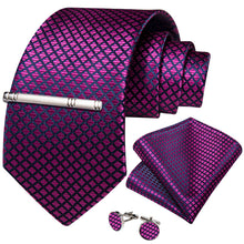 Rose Pink Purple Striped Men's Tie Handkerchief Cufflinks Clip Set