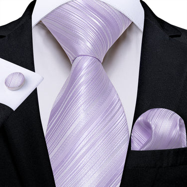 Rose Pink Striped Men's Tie Pocket Square Handkerchief Set