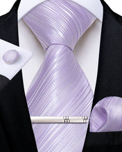 Rose Pink Striped Men's Tie Handkerchief Cufflinks Clip Set