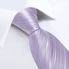 Rose Pink Striped Men's Tie Handkerchief Cufflinks Clip Set