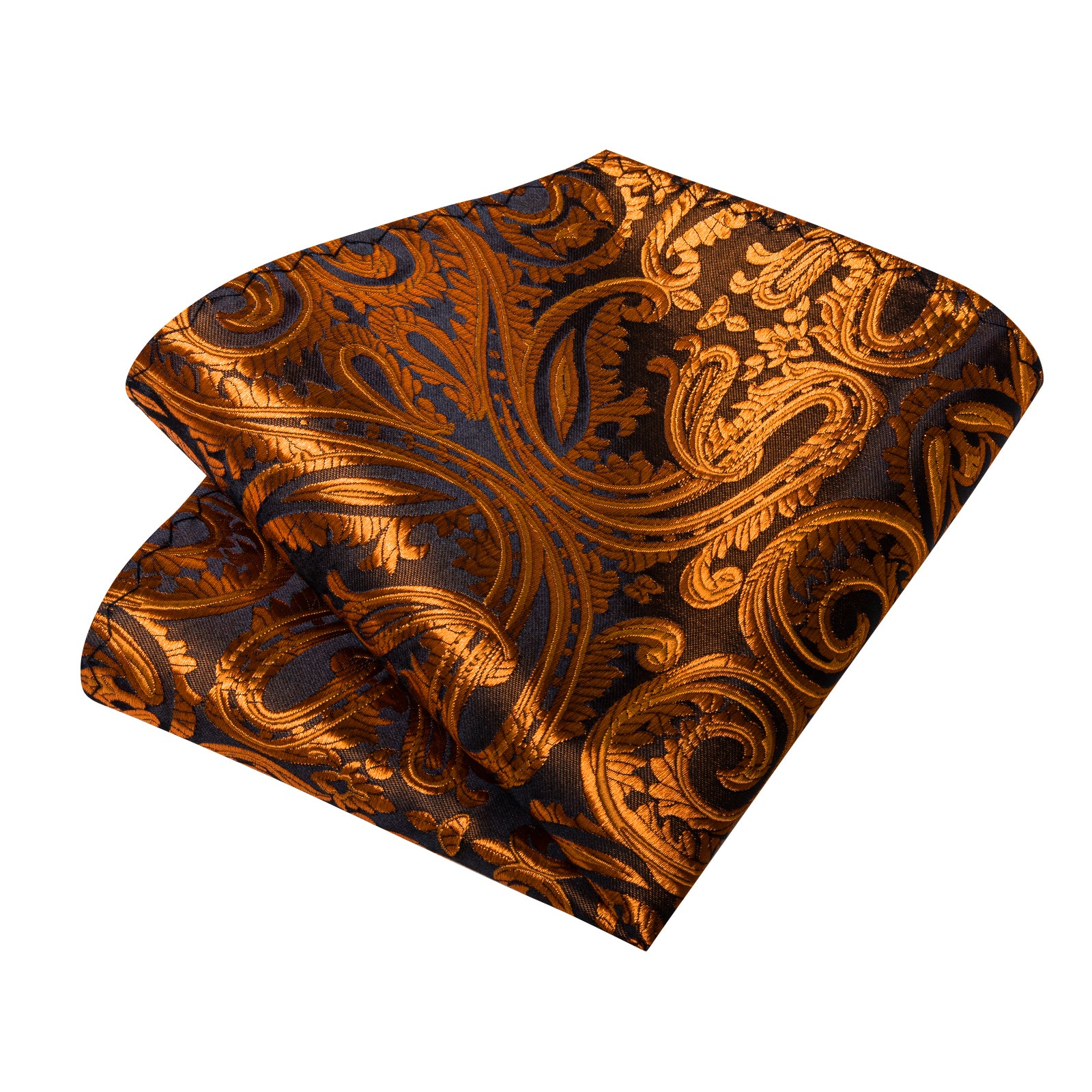 Brown Golden Floral Men's Tie Handkerchief Cufflinks Clip Set