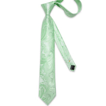 Mint Green Floral Men's Tie Handkerchief Cufflinks Clip Set