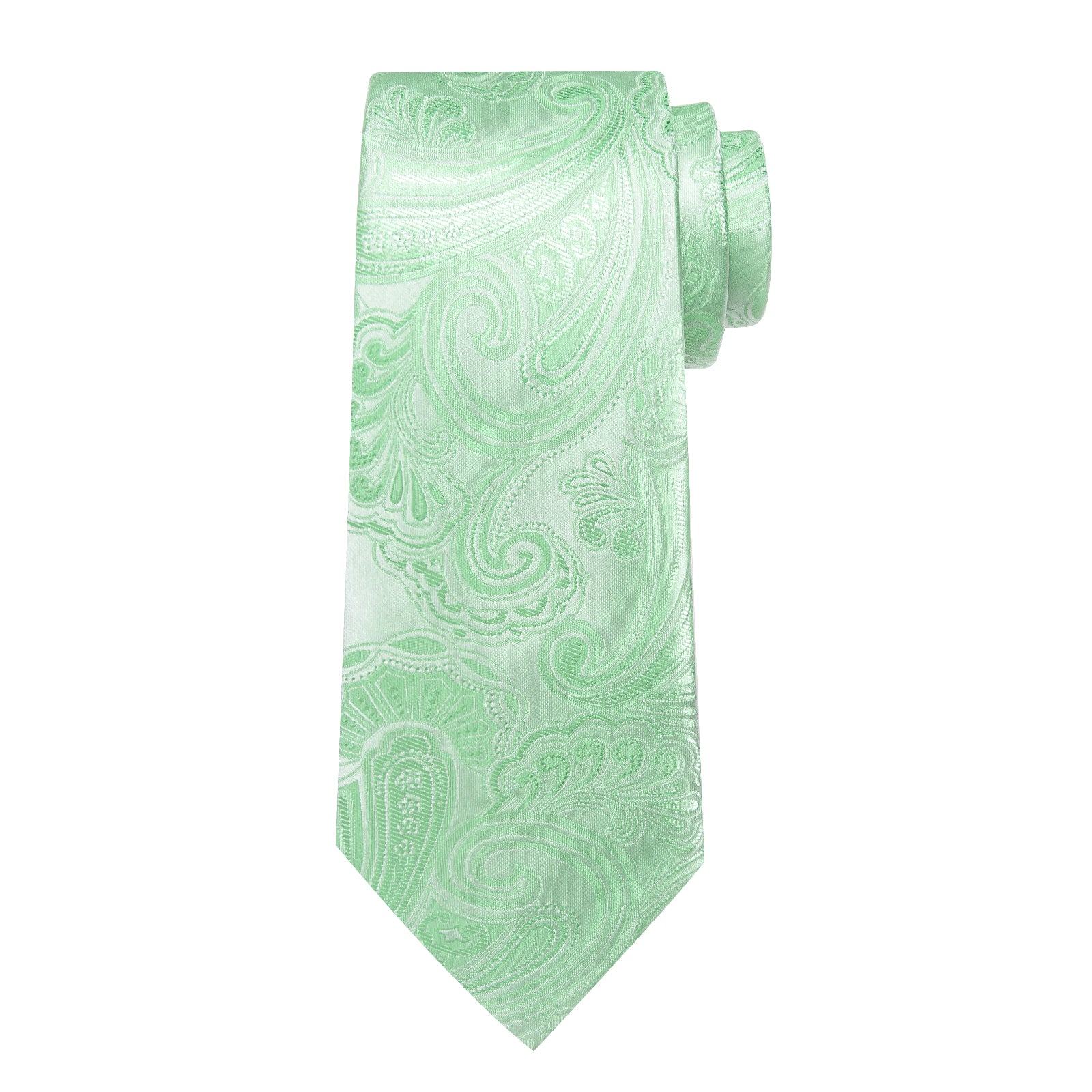 Mint Green Floral Men's Tie Handkerchief Cufflinks Clip Set
