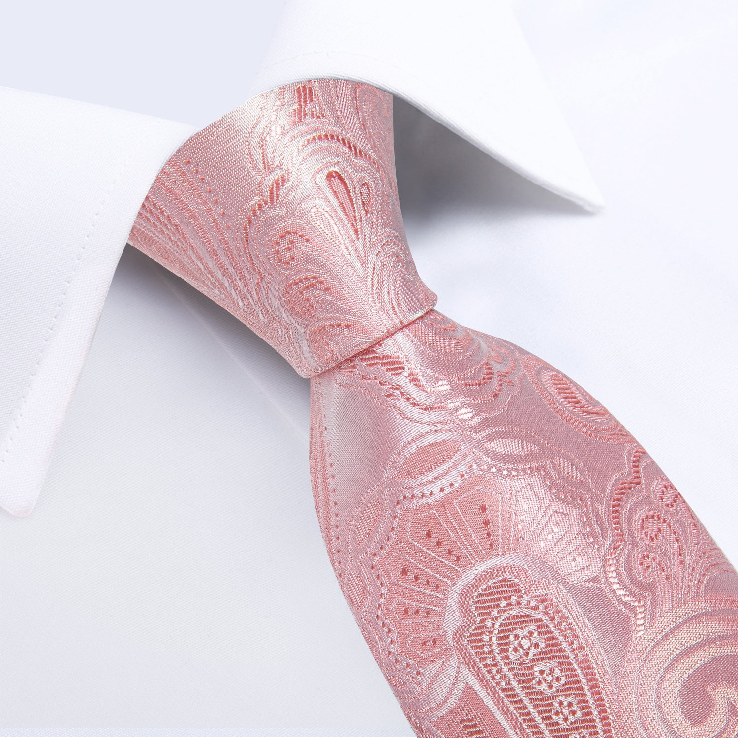 Pink Floral Men's Tie Handkerchief Cufflinks Clip Set