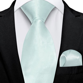 Mint Green Solid Men's Tie Handkerchief Cufflinks Set